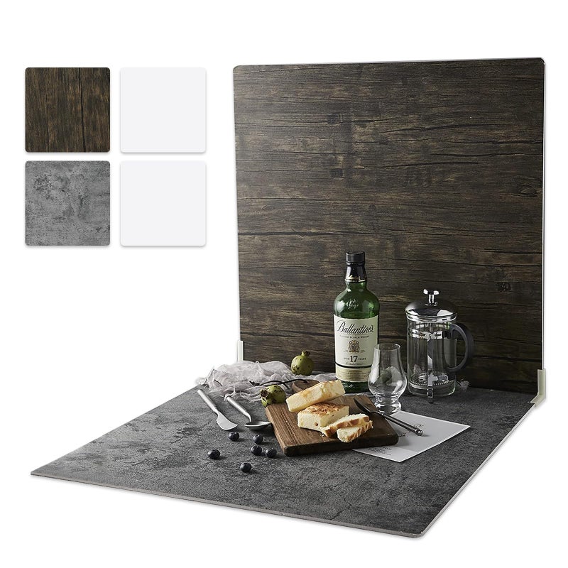 BEIYANG 2 PCS Boards Photo Backdrop for Flat Lay, Food Photography Background 24x24 Inch, BEIYANG (Black Walnut+Dark Gray) - Image 1
